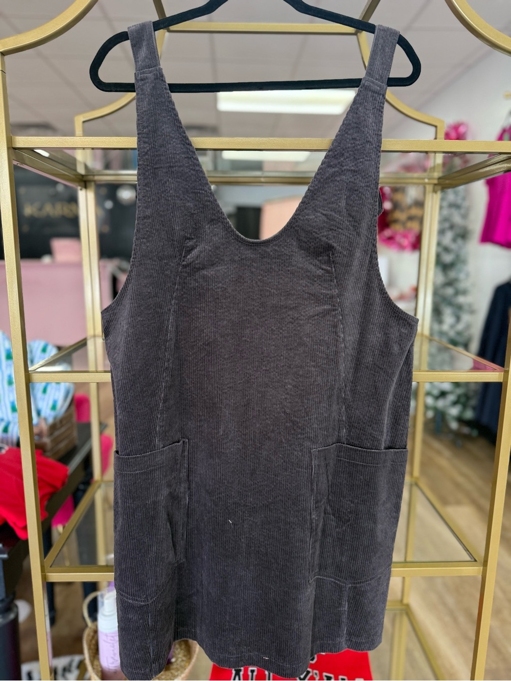 Charcoal Corduroy Mini Pinafore Dress - Everyday Layering